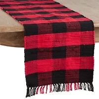 Red and Black Buffalo Check Fringe Table Runner