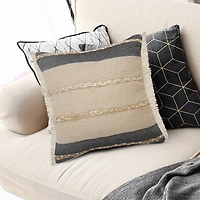 Natural Jute Braided Stripe Throw Pillow, 20 in.