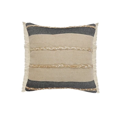 Natural Jute Braided Stripe Throw Pillow, 20 in.
