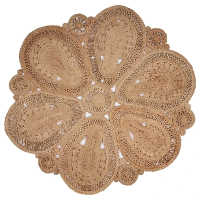 Flower Doily Hand Braided Jute Area Rug, 4x4