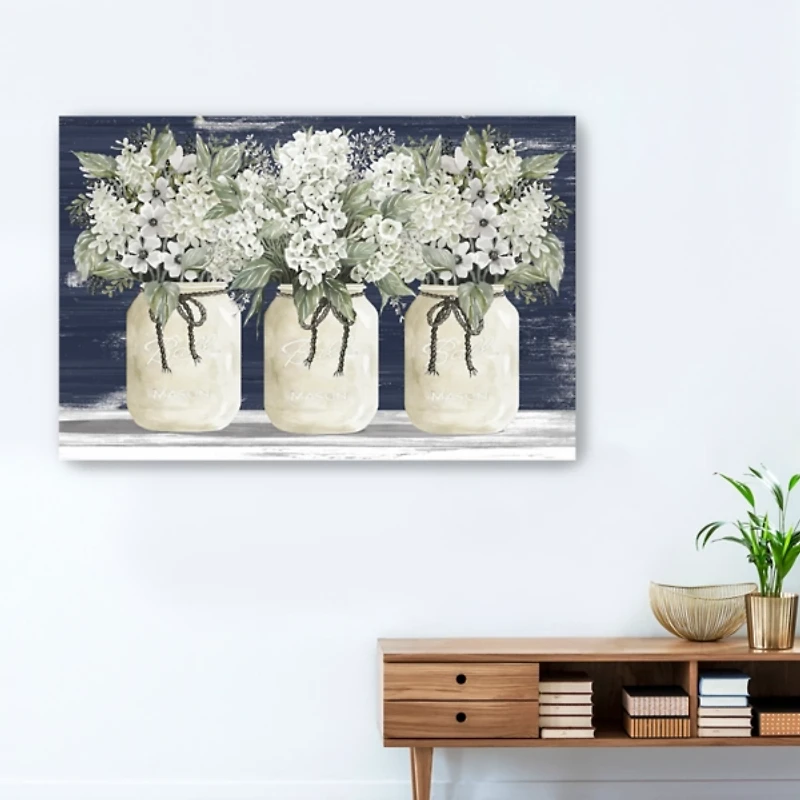 White Floral Trio Giclee Canvas Art Print