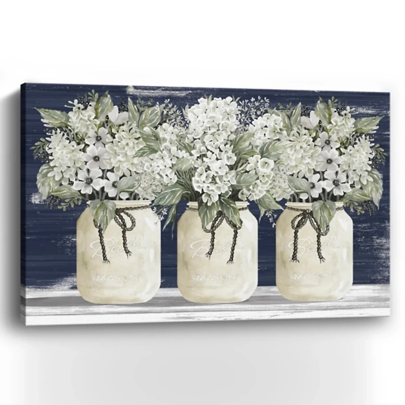 White Floral Trio Giclee Canvas Art Print