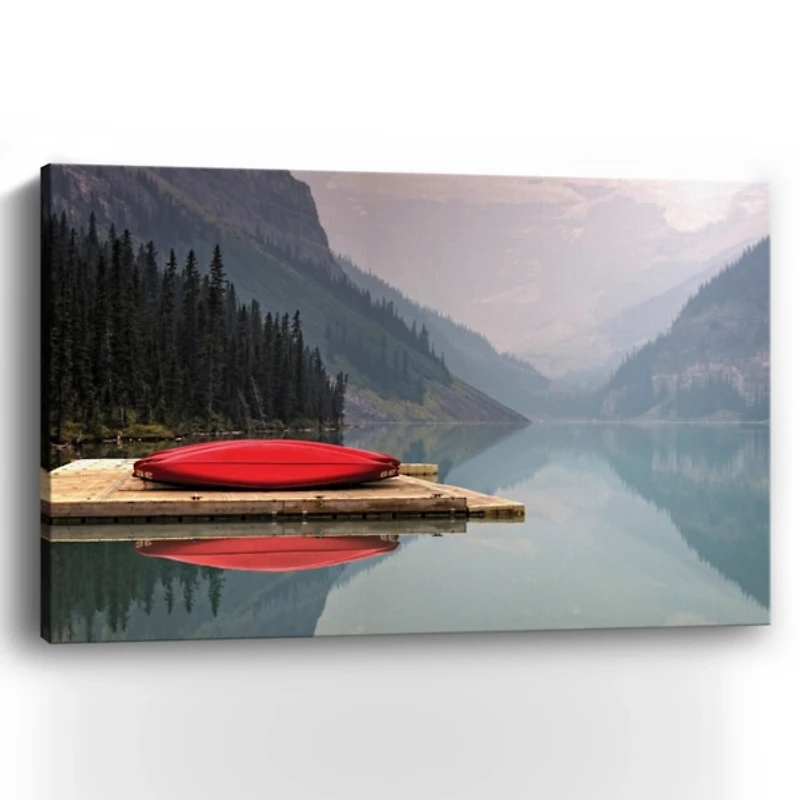 Canoe and Mountains Giclee Canvas Art Print