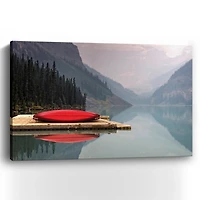 Canoe and Mountains Giclee Canvas Art Print
