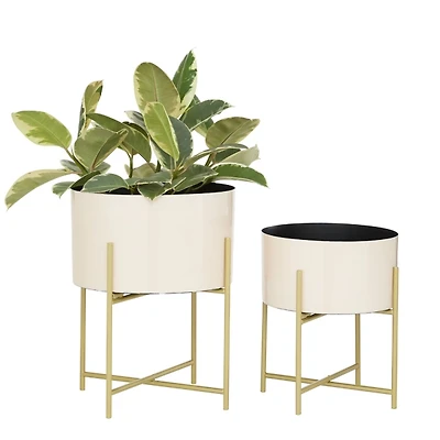 Peach Iron X-Base Planters, Set of 2