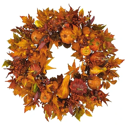 Orange Pumpkin Gourd and Berry Wreath