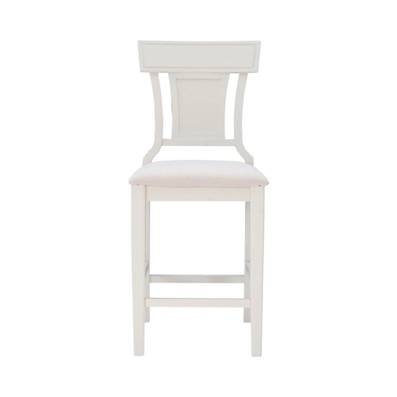 White Wood and Rattan Upholstered Counter Stool