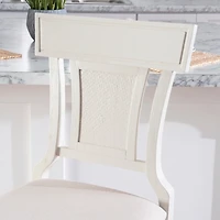 White Wood and Rattan Upholstered Counter Stool