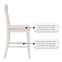 White Wood and Rattan Upholstered Counter Stool