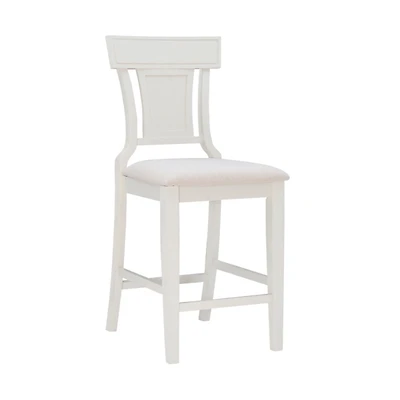 White Wood and Rattan Upholstered Counter Stool