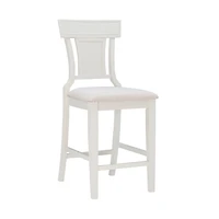 White Wood and Rattan Upholstered Counter Stool