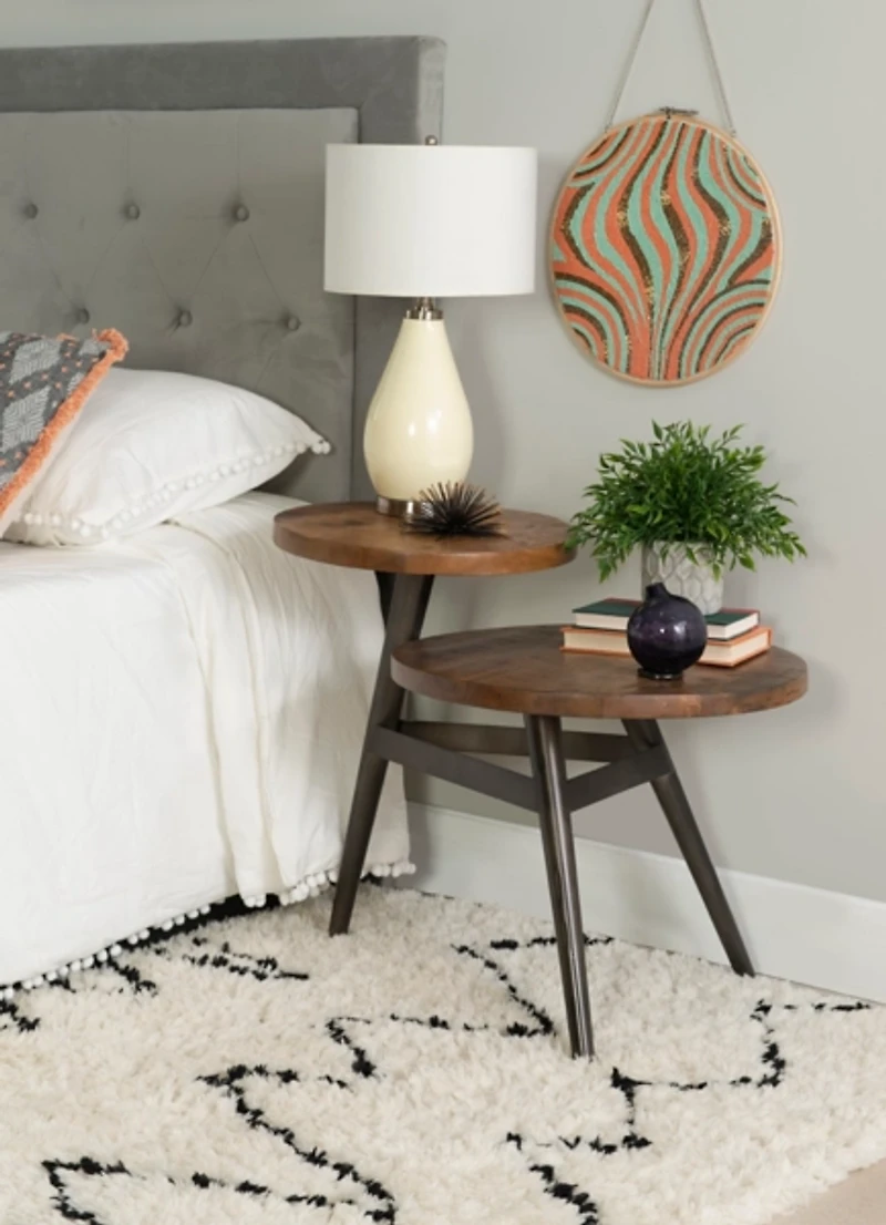 Industrial Two-Tiered Gunmetal Accent Table