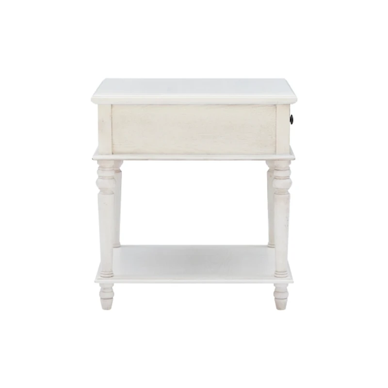 Rustic White Turned Legs Accent Table