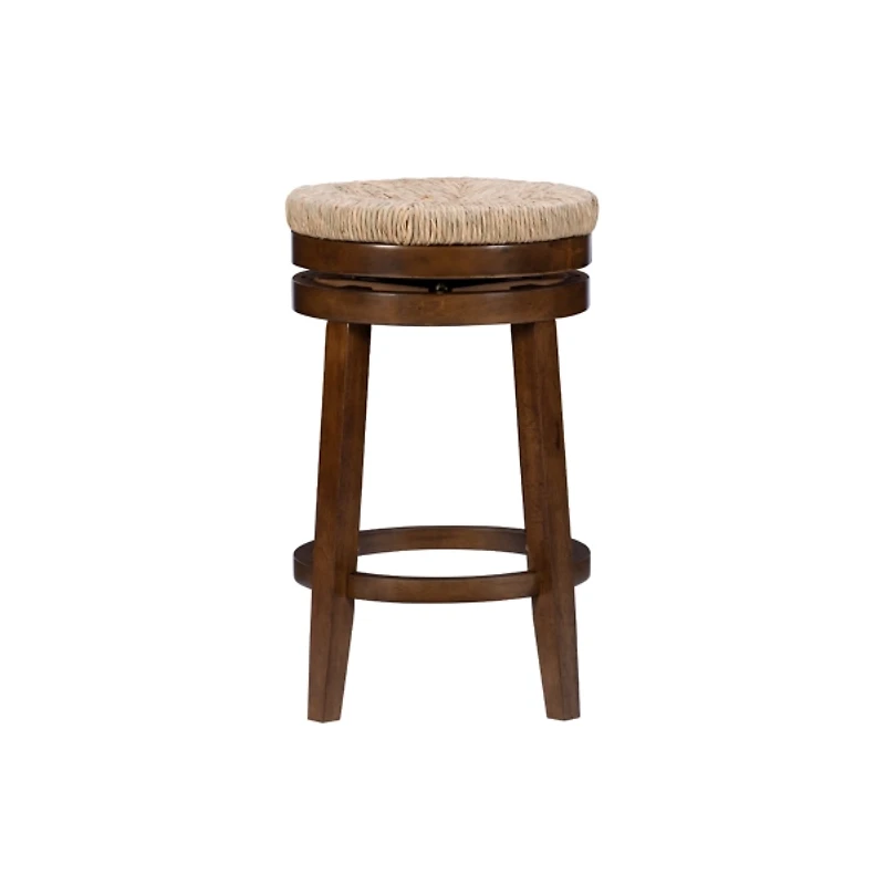 Woven Seagrass Walnut Wood Swivel Counter Stool