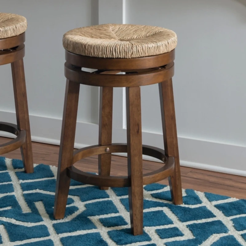 Woven Seagrass Walnut Wood Swivel Counter Stool
