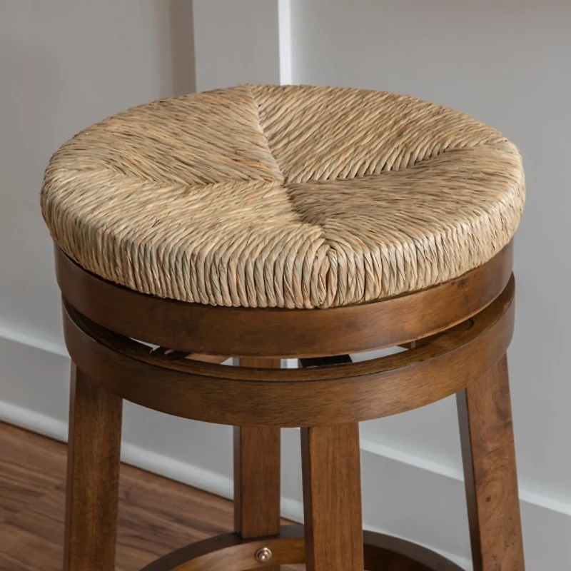 Woven Seagrass Walnut Wood Swivel Counter Stool