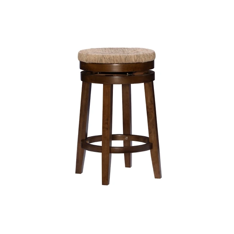 Woven Seagrass Walnut Wood Swivel Counter Stool