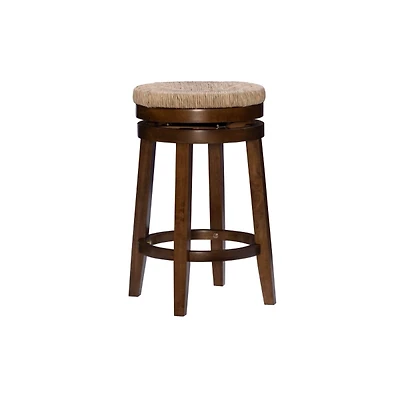 Woven Seagrass Walnut Wood Swivel Counter Stool