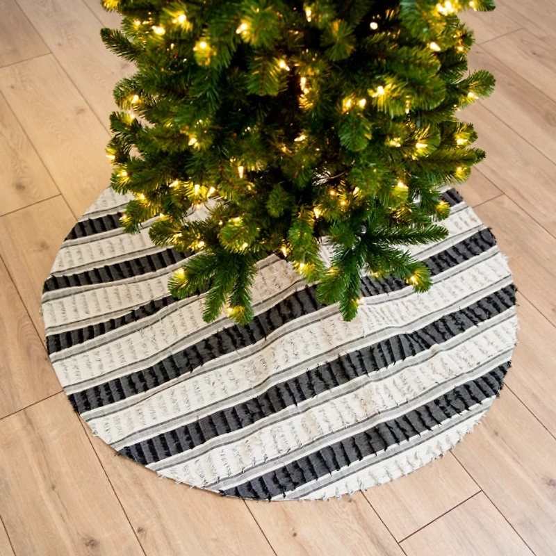 Black and White Striped Fringe Tree Skirt