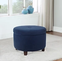 Navy Velvet Upholstered Round Storage Ottoman