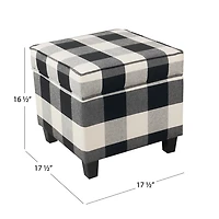 Cream Buffalo Plaid Upholstered Storage Ottoman
