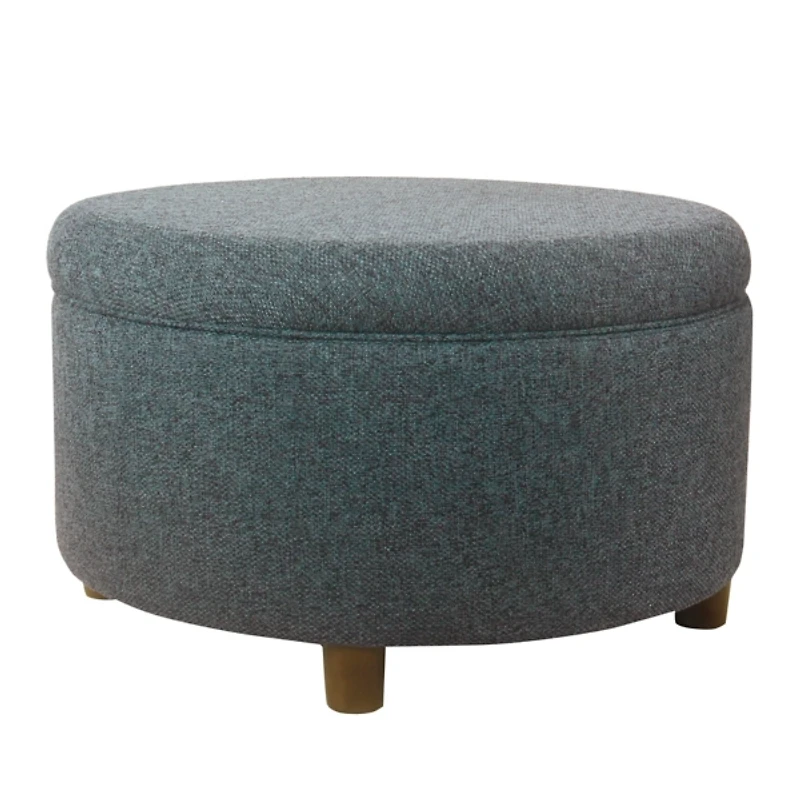 Navy Upholstered Round Storage Ottoman