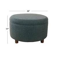 Navy Upholstered Round Storage Ottoman
