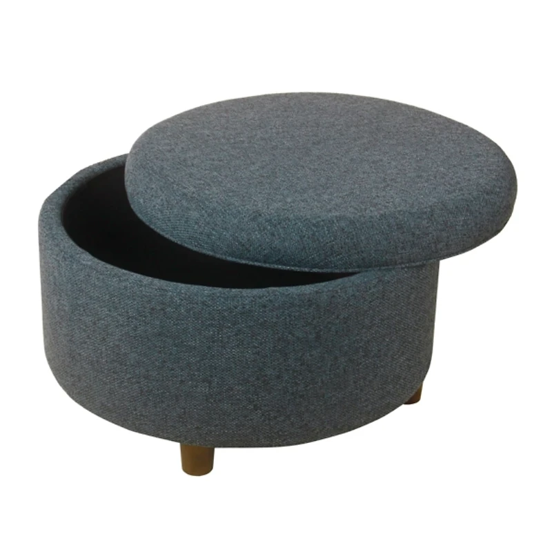 Navy Upholstered Round Storage Ottoman