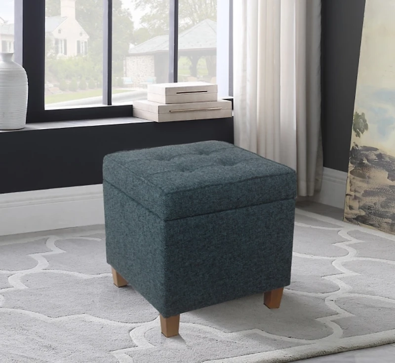 Navy Tufted Upholstered Storage Ottoman