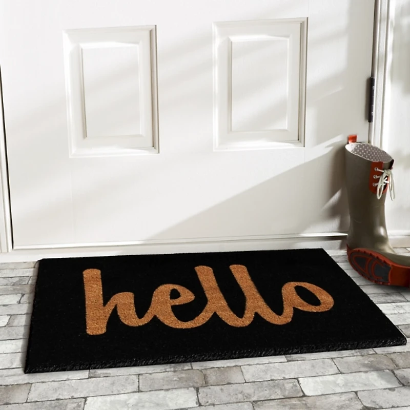 Black and Natural Coir Hello Doormat, 36x24 in.