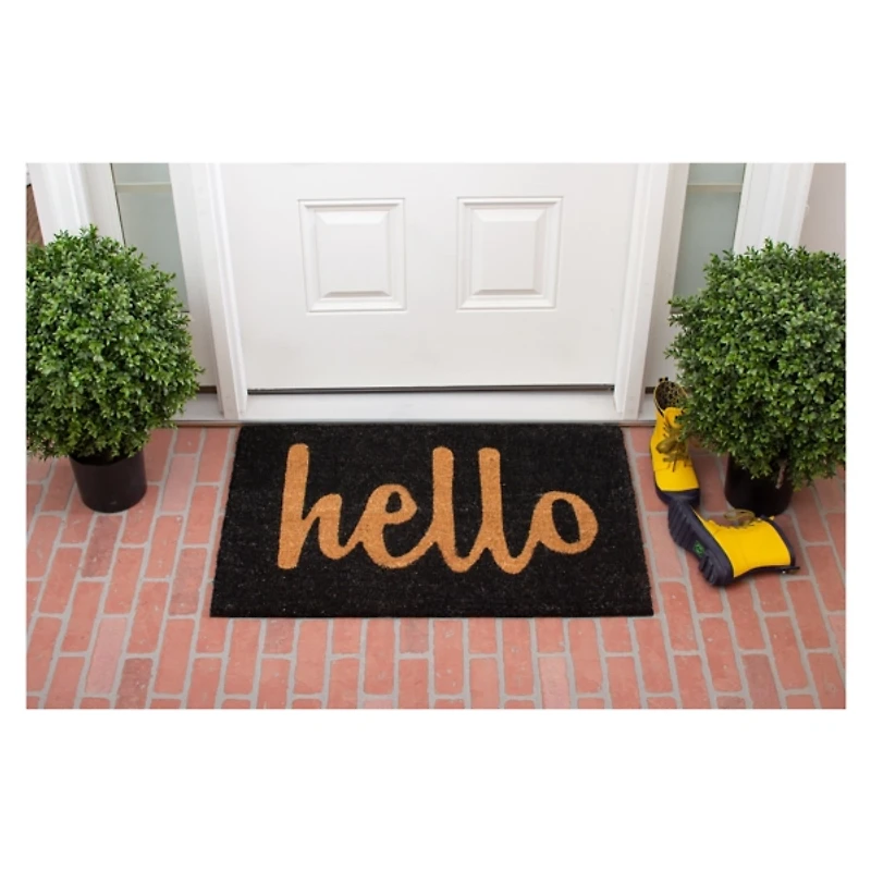 Black and Natural Coir Hello Doormat, 36x24 in.