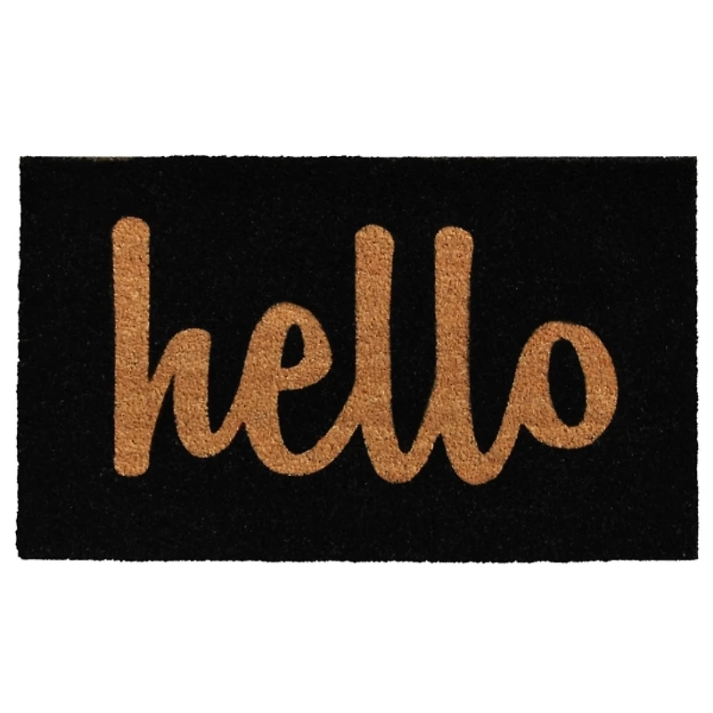 Black and Natural Coir Hello Doormat, 36x24 in.