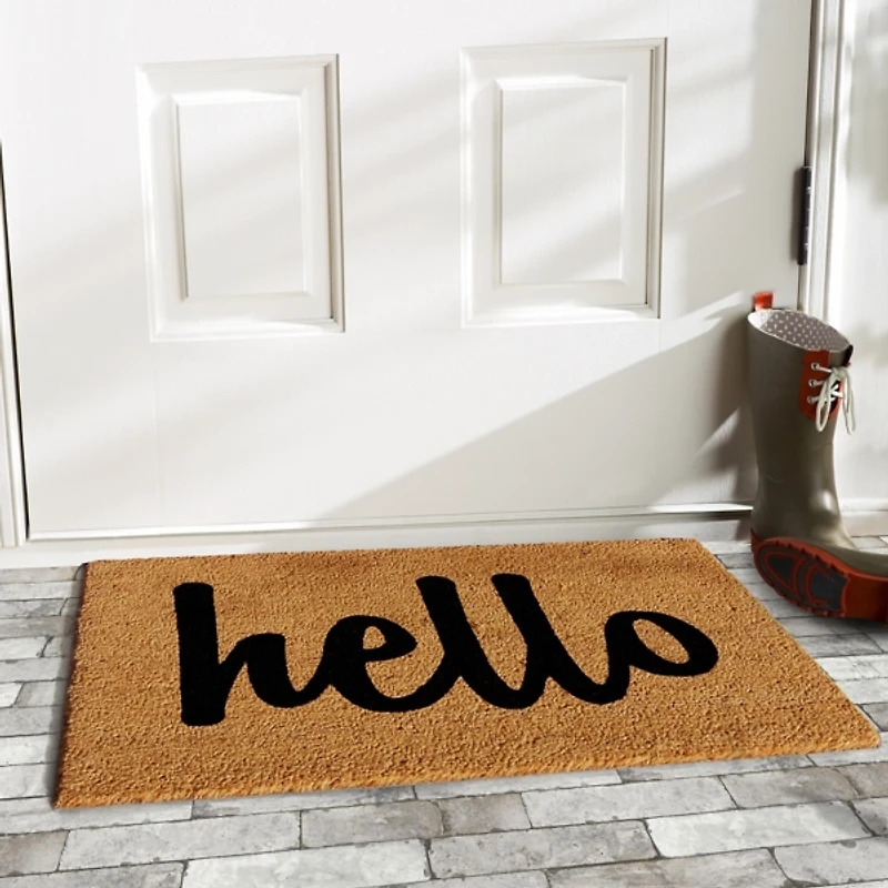 Natural and Black Coir Hello Doormat