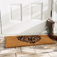 Tan and Black Coir Heart Paws Doormat, 17x29