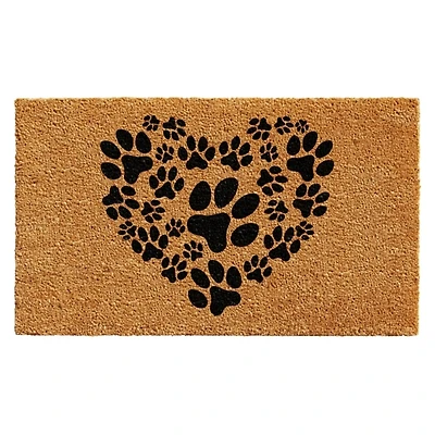Tan and Black Coir Heart Paws Doormat, 17x29