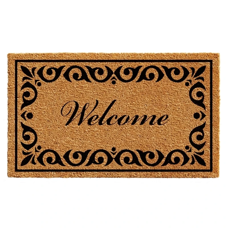 Tan and Black Scroll Welcome Doormat, 36x24 in.