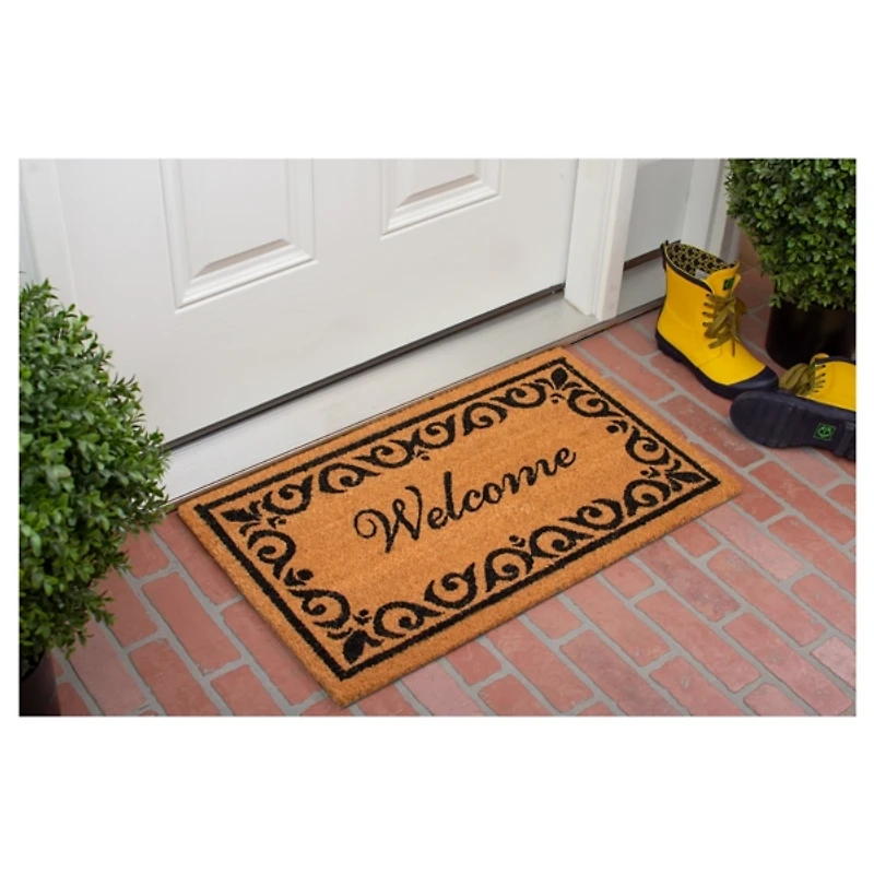 Tan and Black Scroll Welcome Doormat, 48x30 in.