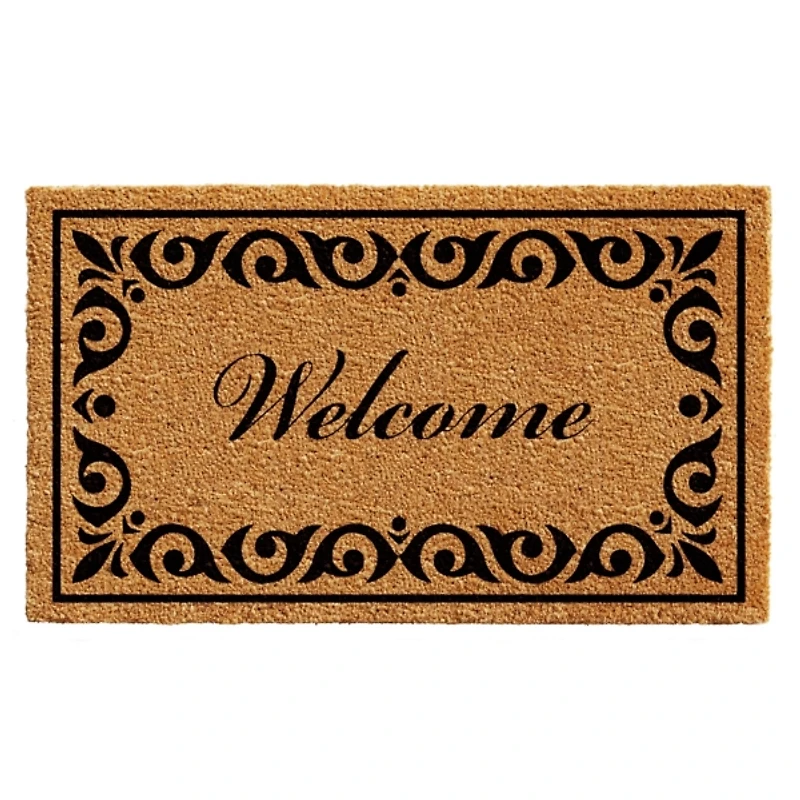Tan and Black Scroll Welcome Doormat, 48x30 in.