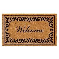 Tan and Black Scroll Welcome Doormat, 48x30 in.
