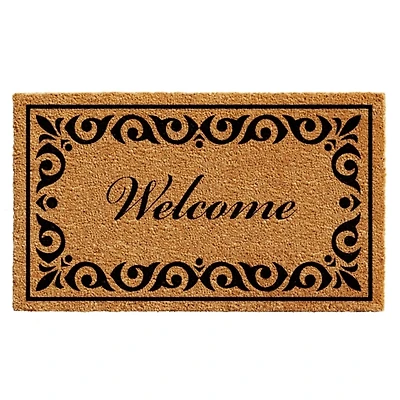 Tan and Black Scroll Welcome Doormat, 72x36 in.
