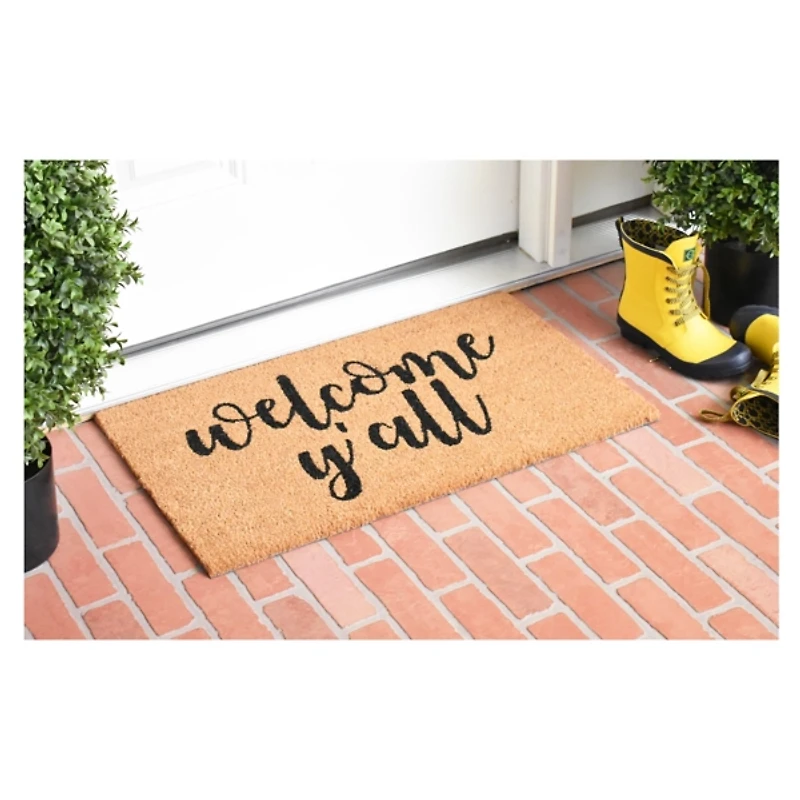 Natural and Black Welcome Y'all Doormat
