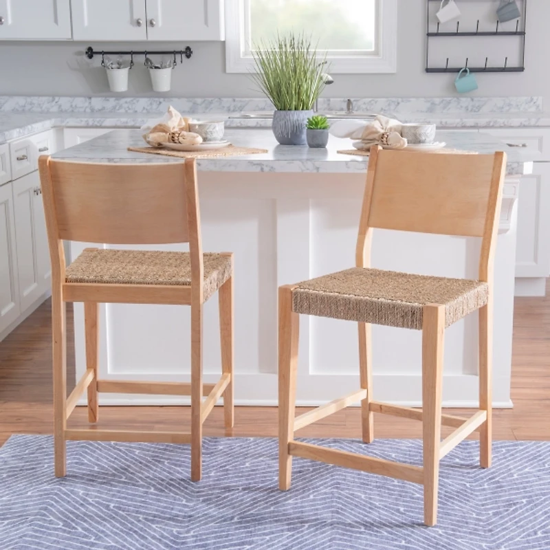 Basketweave Seat Counter Stools, Set of 2