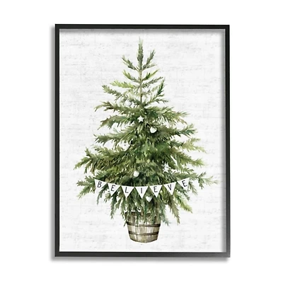Holiday Green Fir Tree Believe Wall Plaque