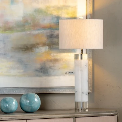 Marble and Crystal Stacked Table Lamp