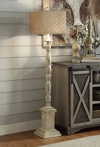 White Distressed Square Caged Floor Lamp