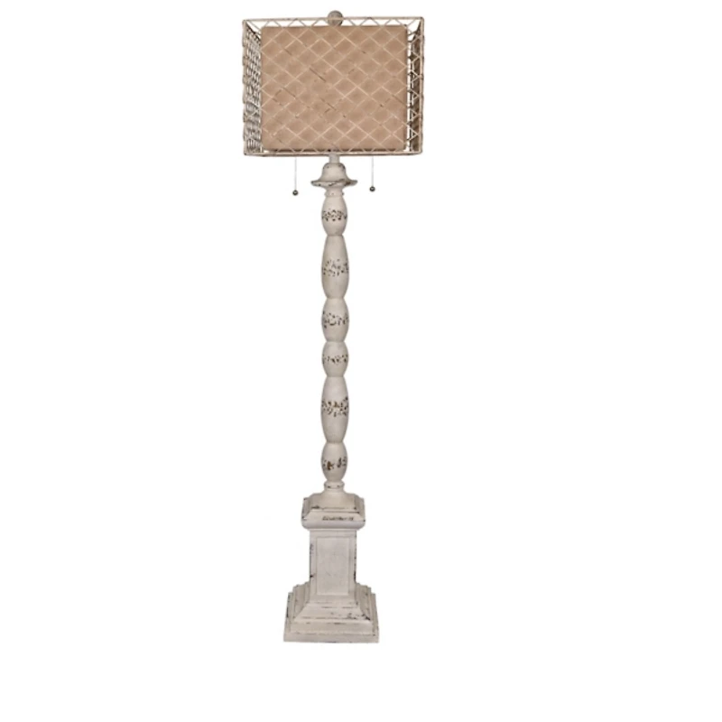 White Distressed Square Caged Floor Lamp