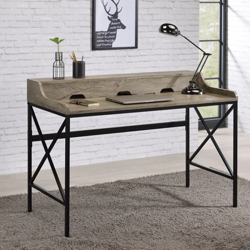 Gray Finish X Frame Wooden Hinged Top Desk