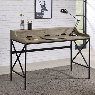Gray Finish X Frame Wooden Hinged Top Desk