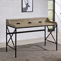 Gray Finish X Frame Wooden Hinged Top Desk