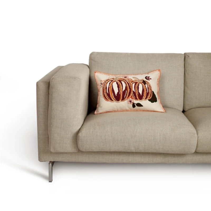Pumpkin Duo Embroidered Lumbar Pillow